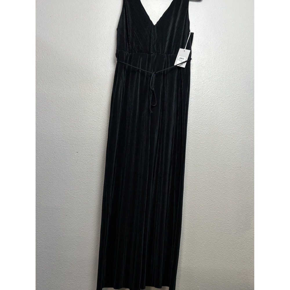 Chelsea28 Jumpsuit Women's XL Black Ribbed Wide Leg Tie Waist‎ V Neck Elegant